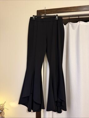 Women's Black Flared Ruffle Hem Pants